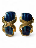 Henri Rousseau Ocean Blue Lucite and Gold Tone Clip On Earrings