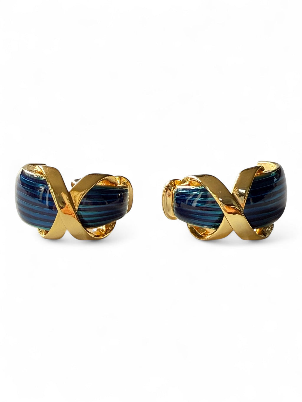 Henri Rousseau Ocean Blue Lucite and Gold Tone Clip On Earrings