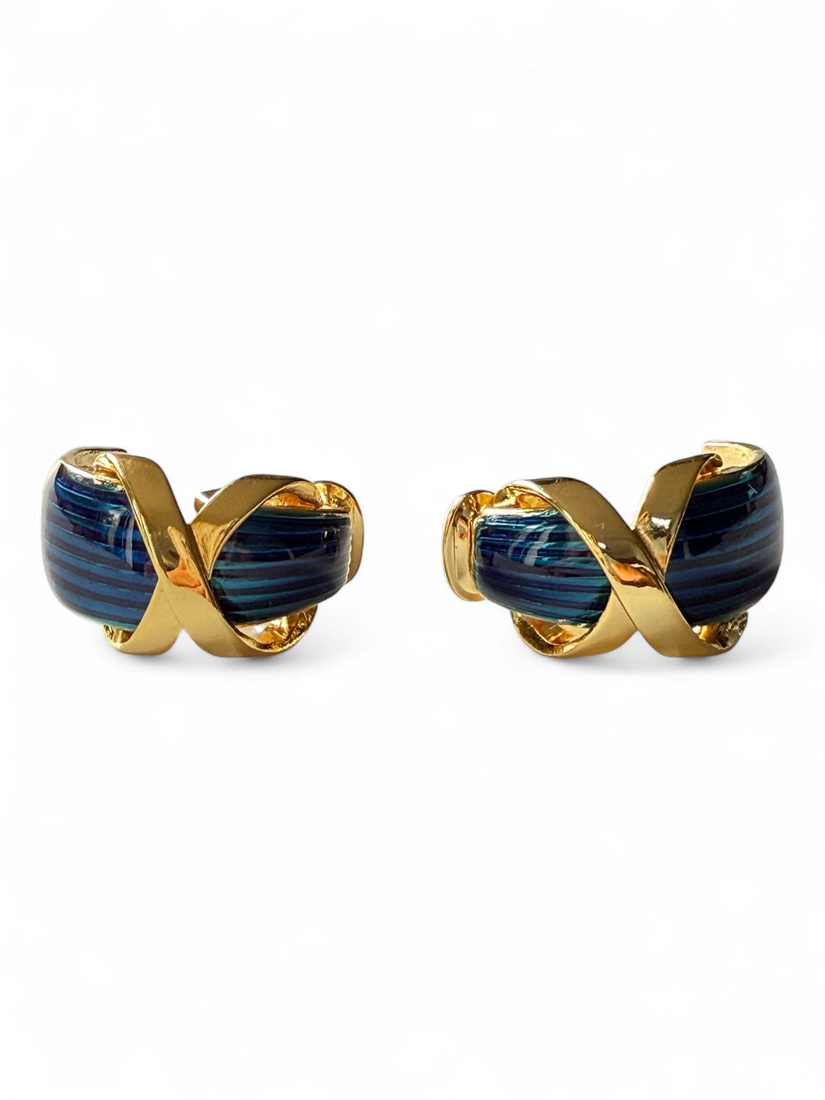 Henri Rousseau Ocean Blue Lucite and Gold Tone Clip On Earrings