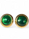 Oscar de la Renta Emerald Green Glass Cabochon Clip On Earrings