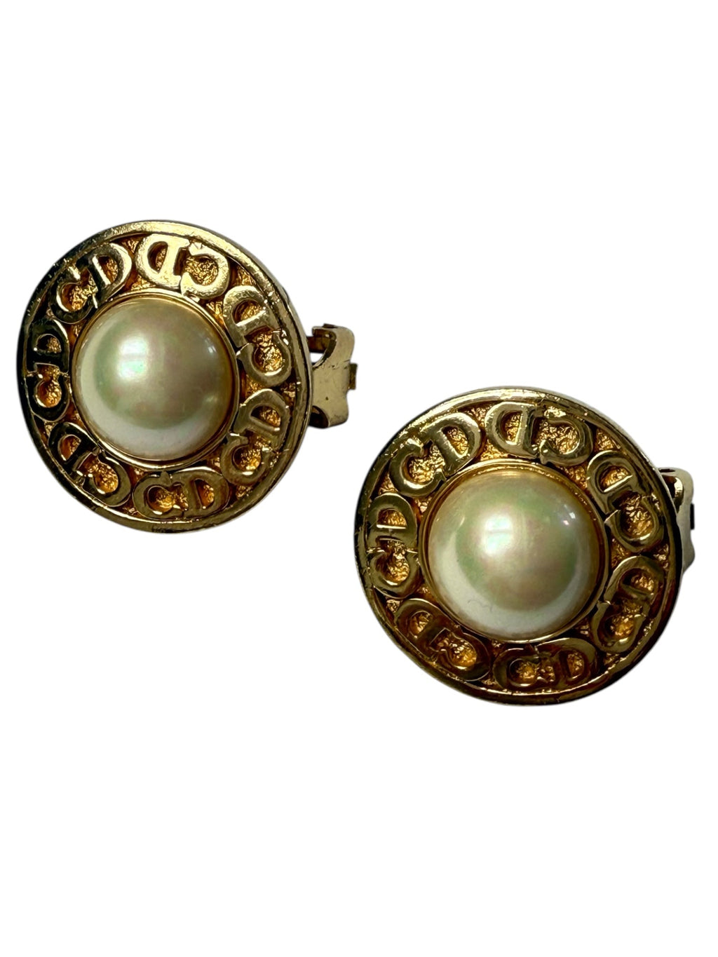 Dior Gold Plated Faux Pearl CD Logo Clip On Earrings