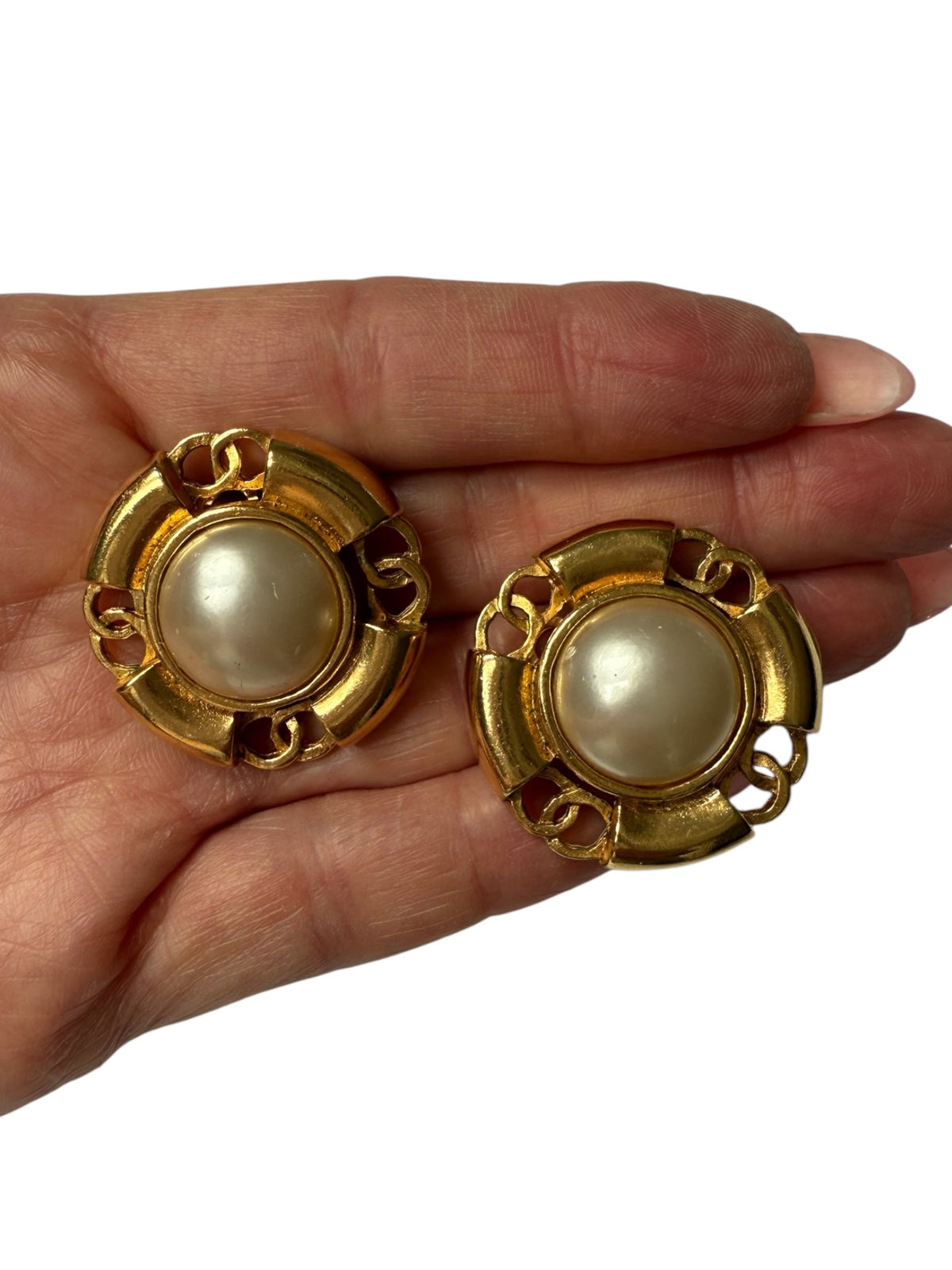 Chanel Faux Pearl CC Baroque Clip-On Earrings