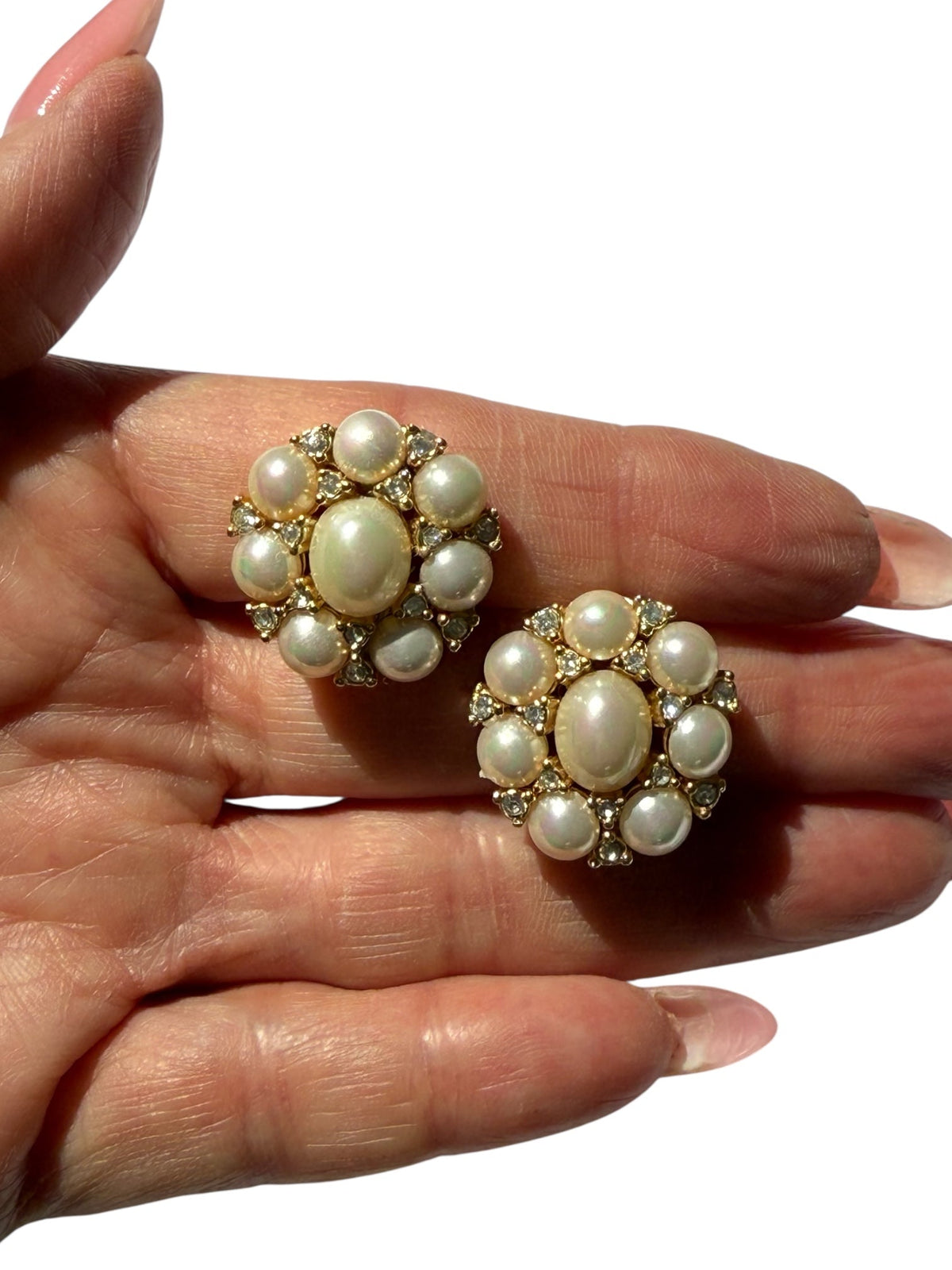 Dior Faux Pearl and Crystal Gold Plated Clip-On Earrings