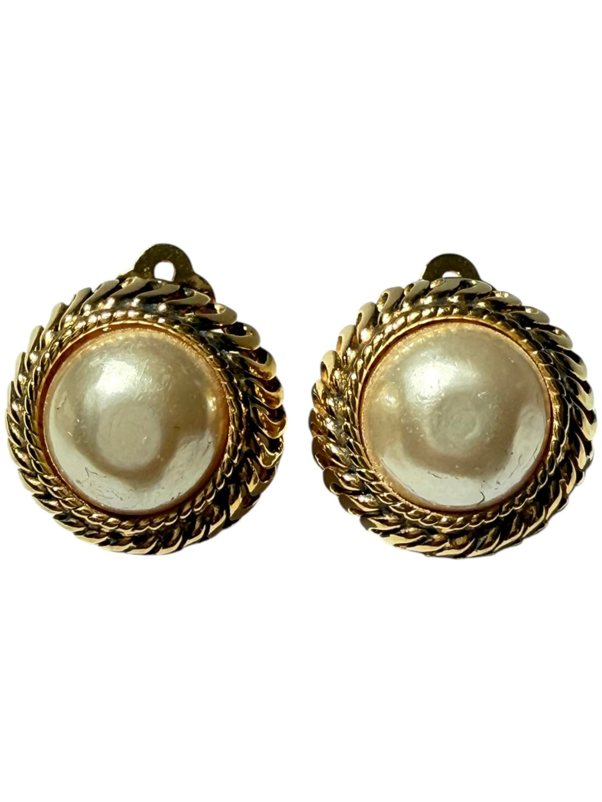 Chanel Faux Pearl and Twisted Gold Tone Rope Clip On Earrings