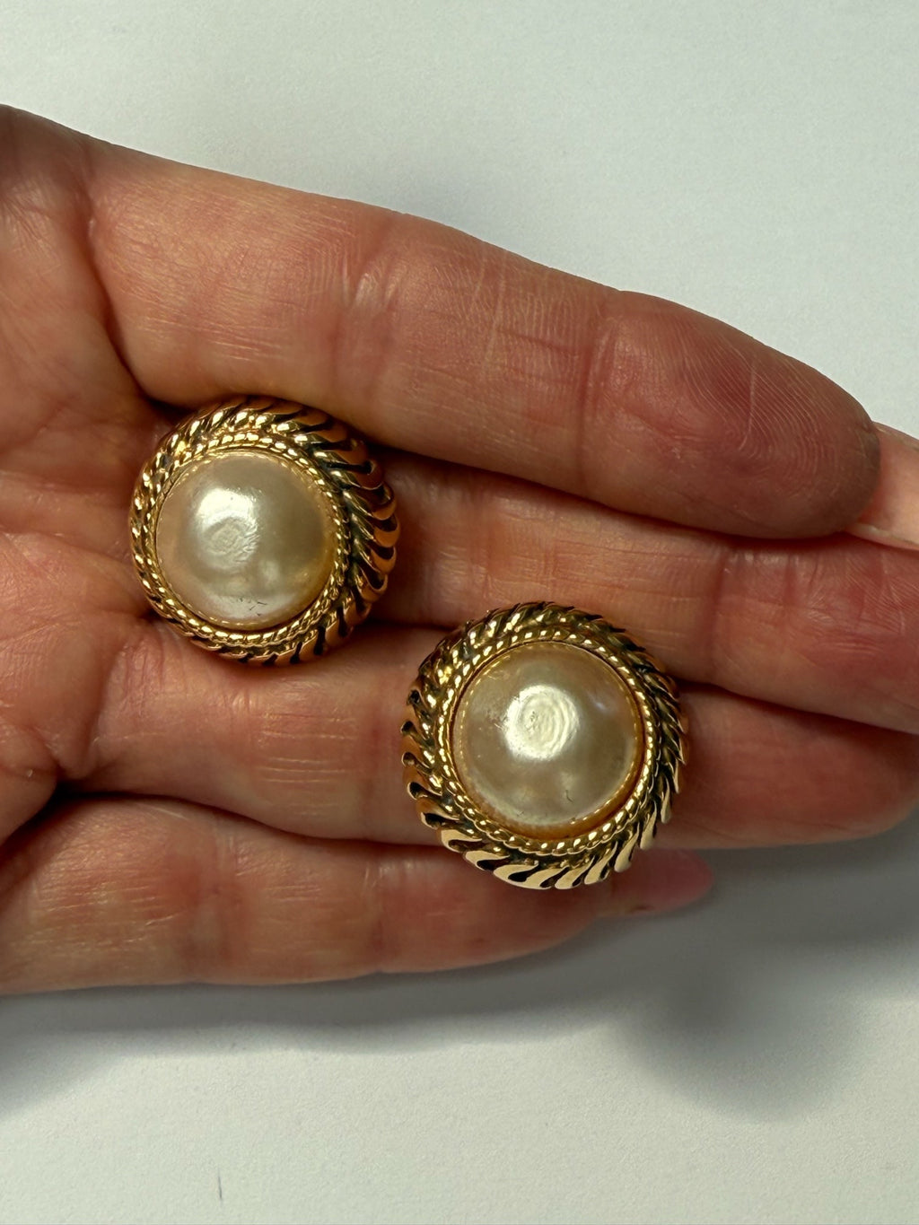Chanel Faux Pearl and Twisted Gold Tone Rope Clip On Earrings