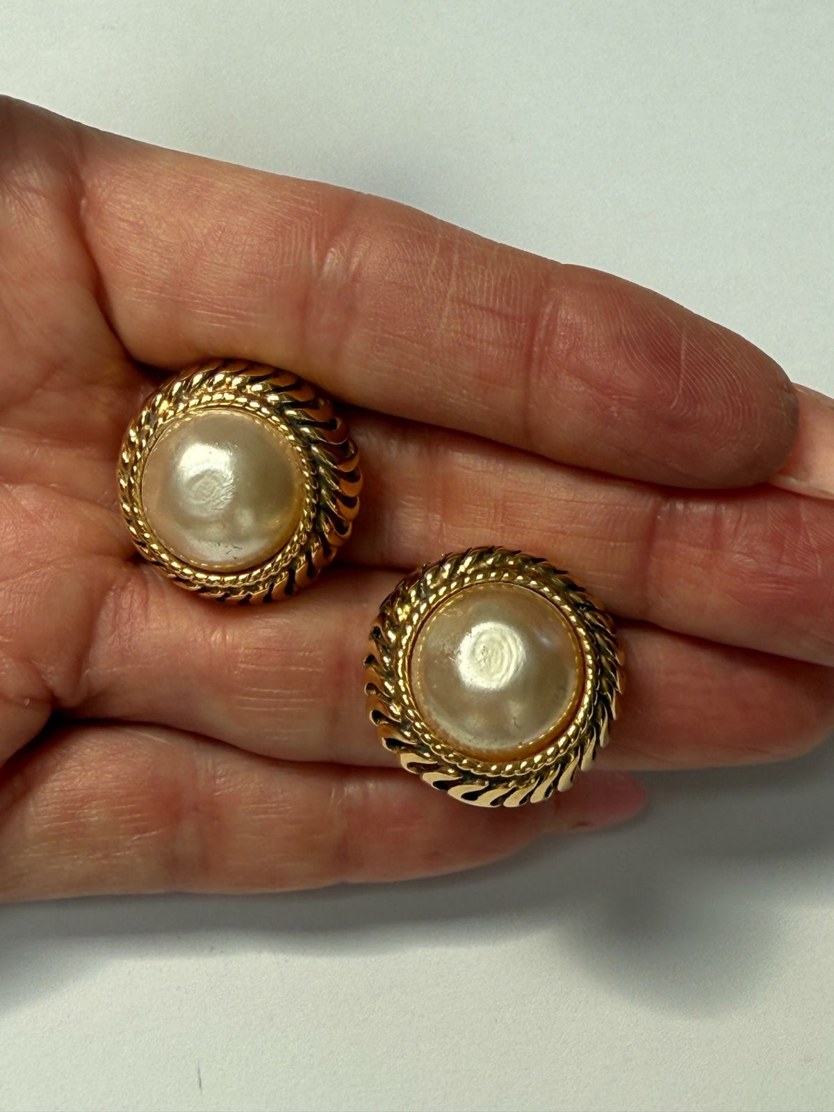 Chanel Faux Pearl and Twisted Gold Tone Rope Clip On Earrings