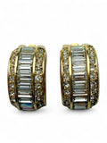 Dior Baguette and Pave Rhinestone Half Hoop Clip-On Earrings