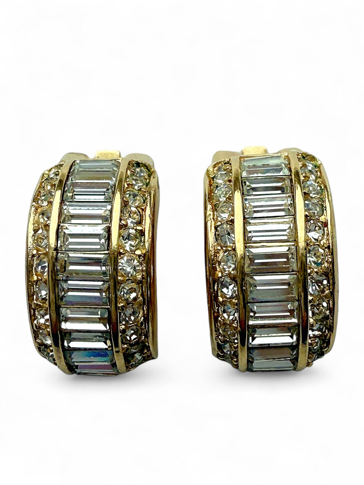Dior Baguette and Pave Rhinestone Half Hoop Clip-On Earrings