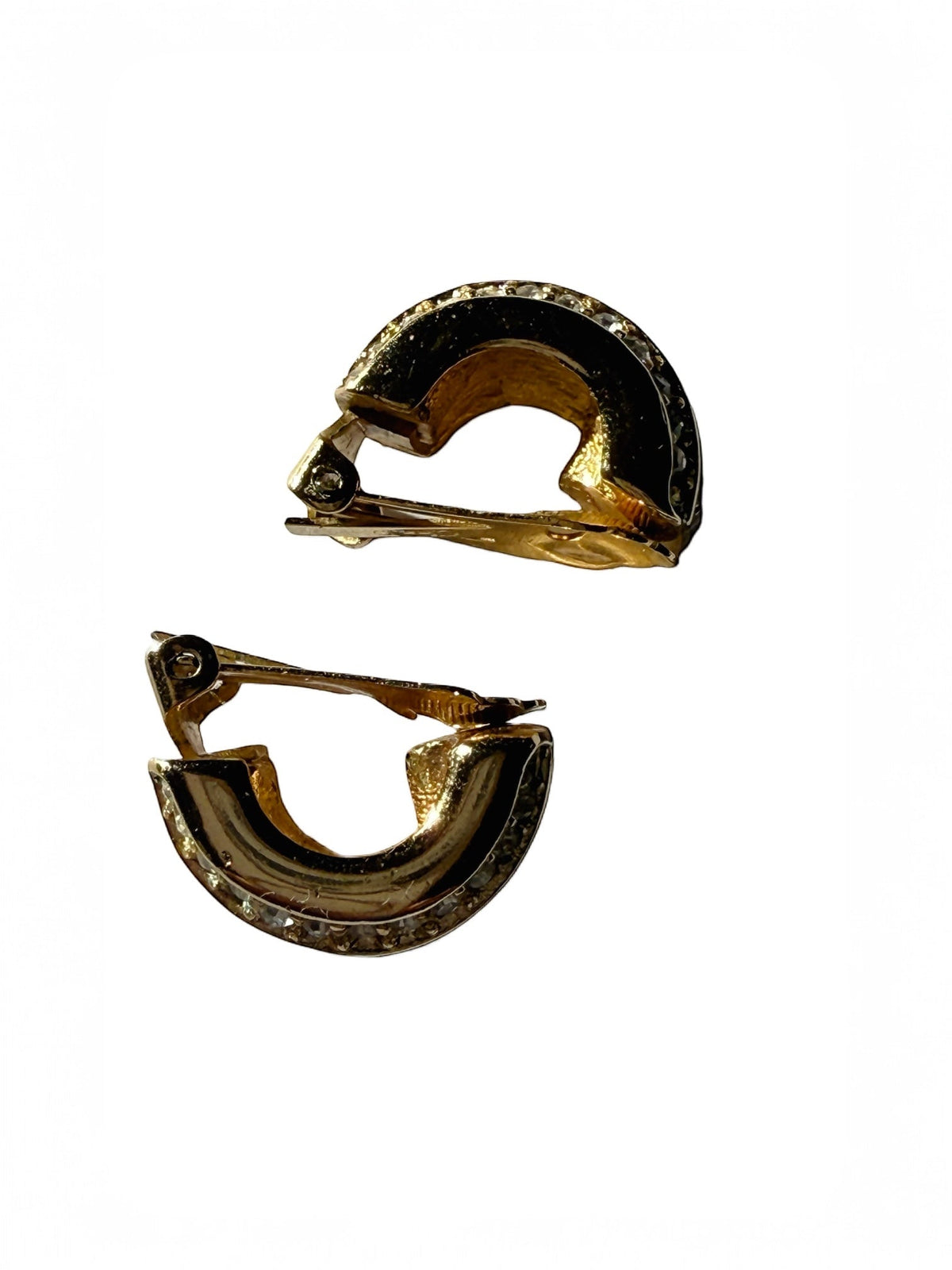 Dior Baguette and Pave Rhinestone Half Hoop Clip-On Earrings