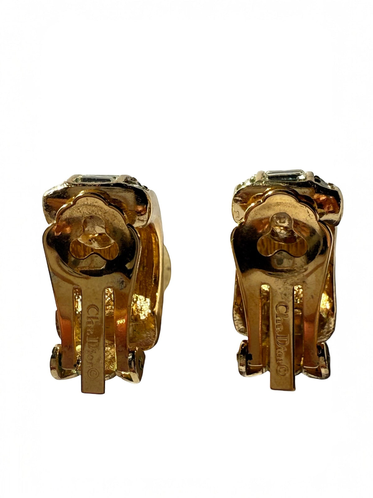 Dior Baguette and Pave Rhinestone Half Hoop Clip-On Earrings