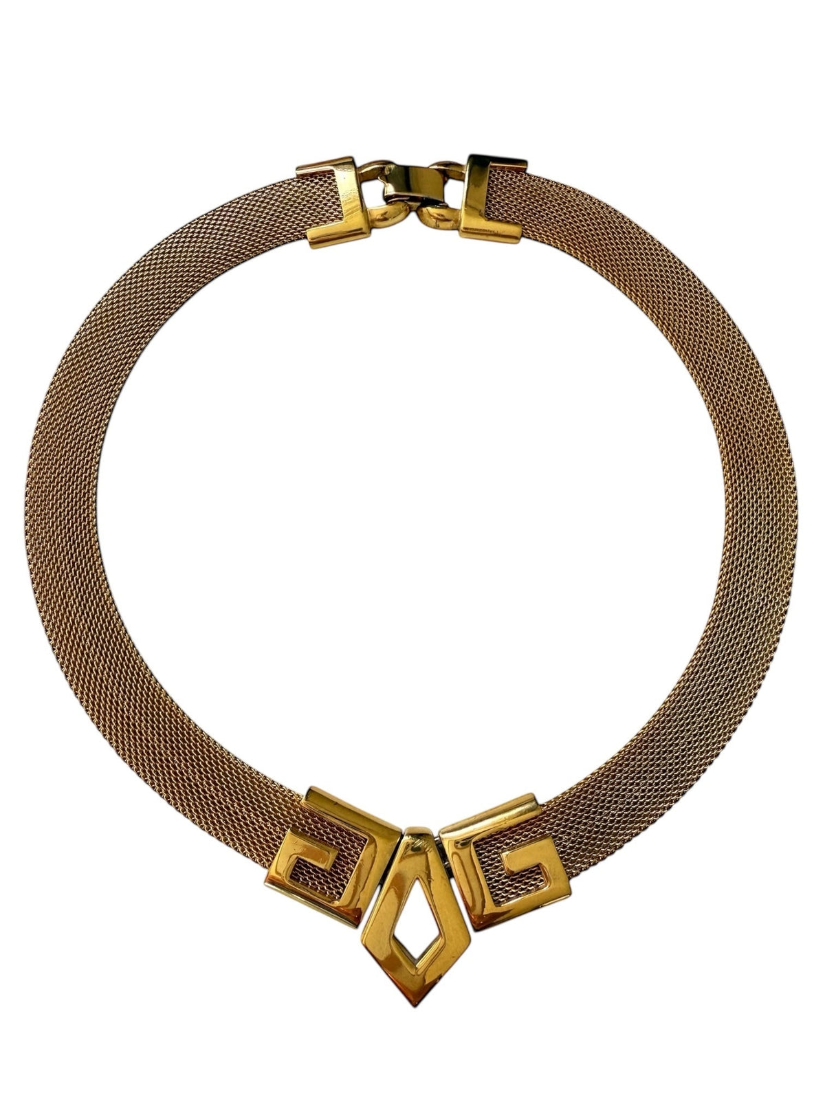 Givenchy 1970s Gold Tone Mesh Collar Necklace