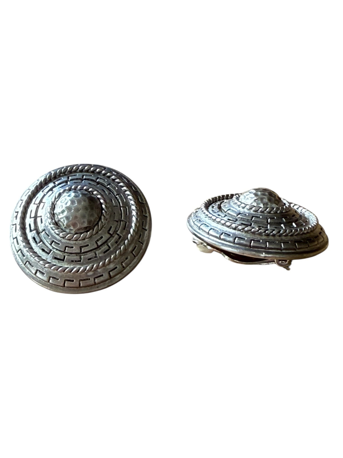 Oscar De La Renta Large Silver Tone Clip On Earrings