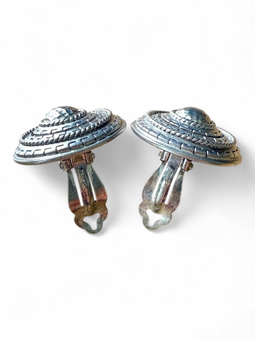 Oscar De La Renta Large Silver Tone Clip On Earrings