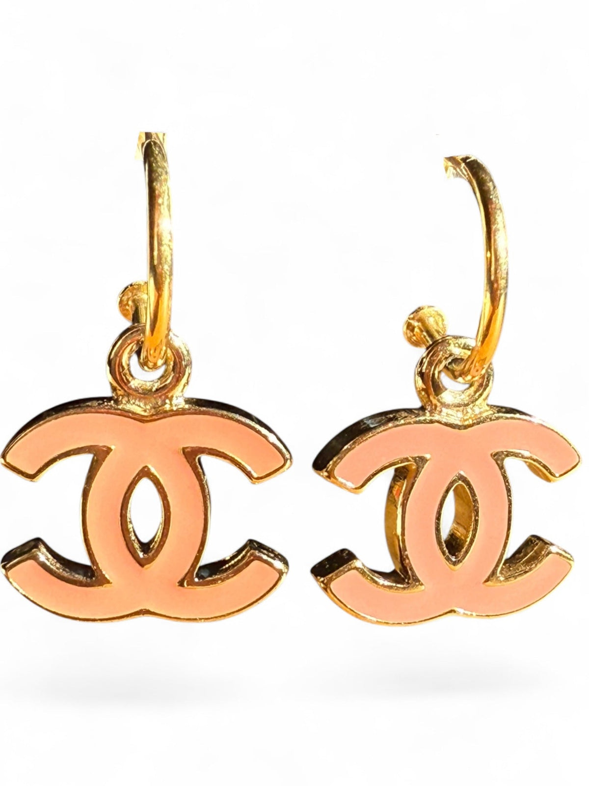 Chanel Pink Enamelled CC Logo Hoop Earrings