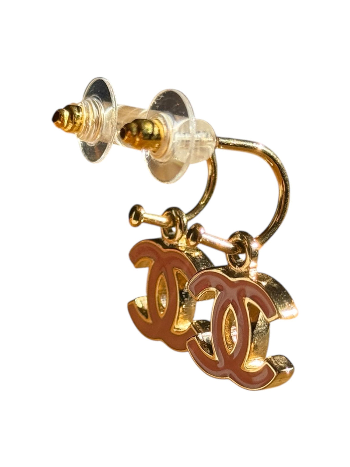 Chanel Pink Enamelled CC Logo Hoop Earrings