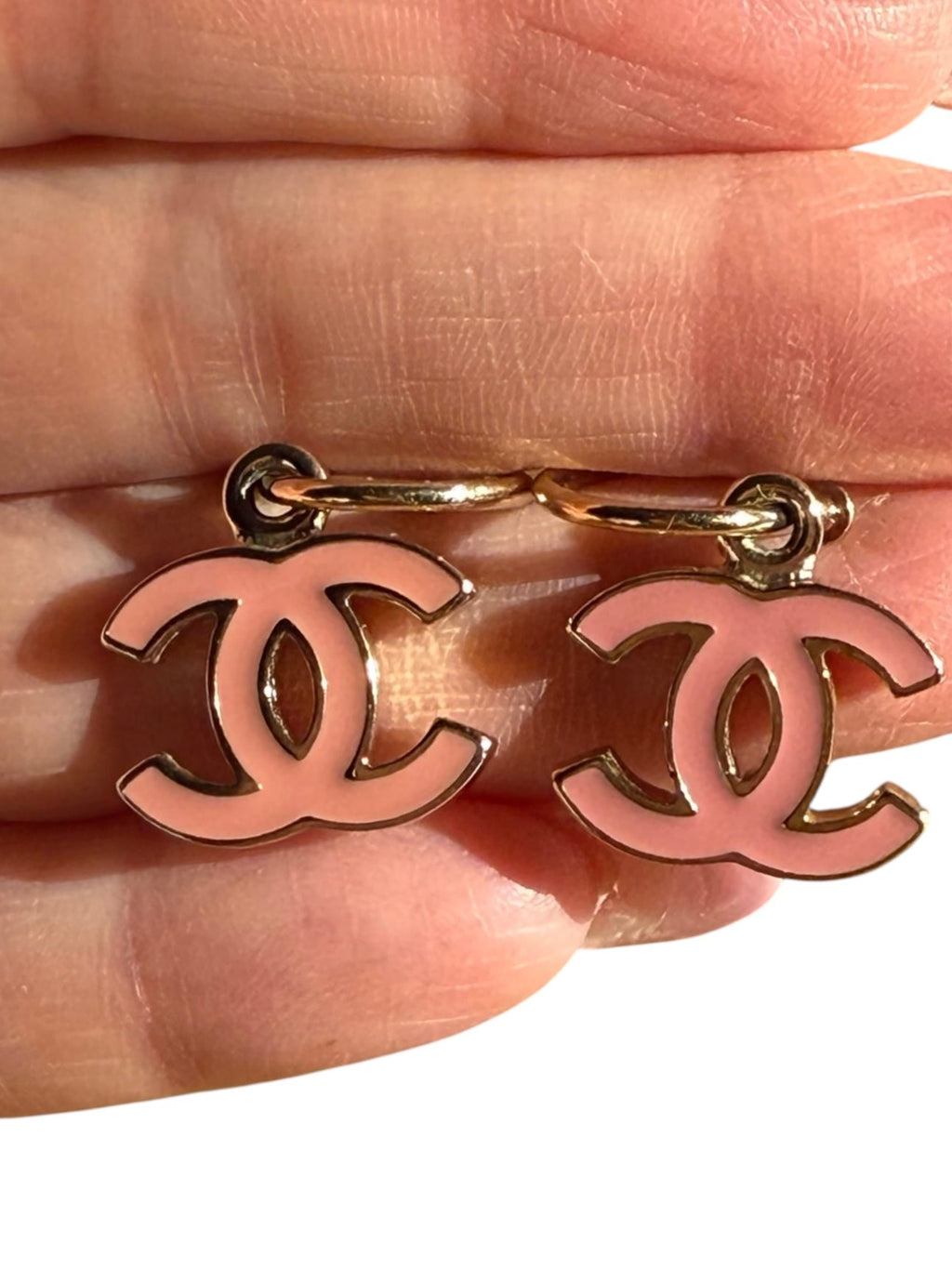 Chanel Pink Enamelled CC Logo Hoop Earrings