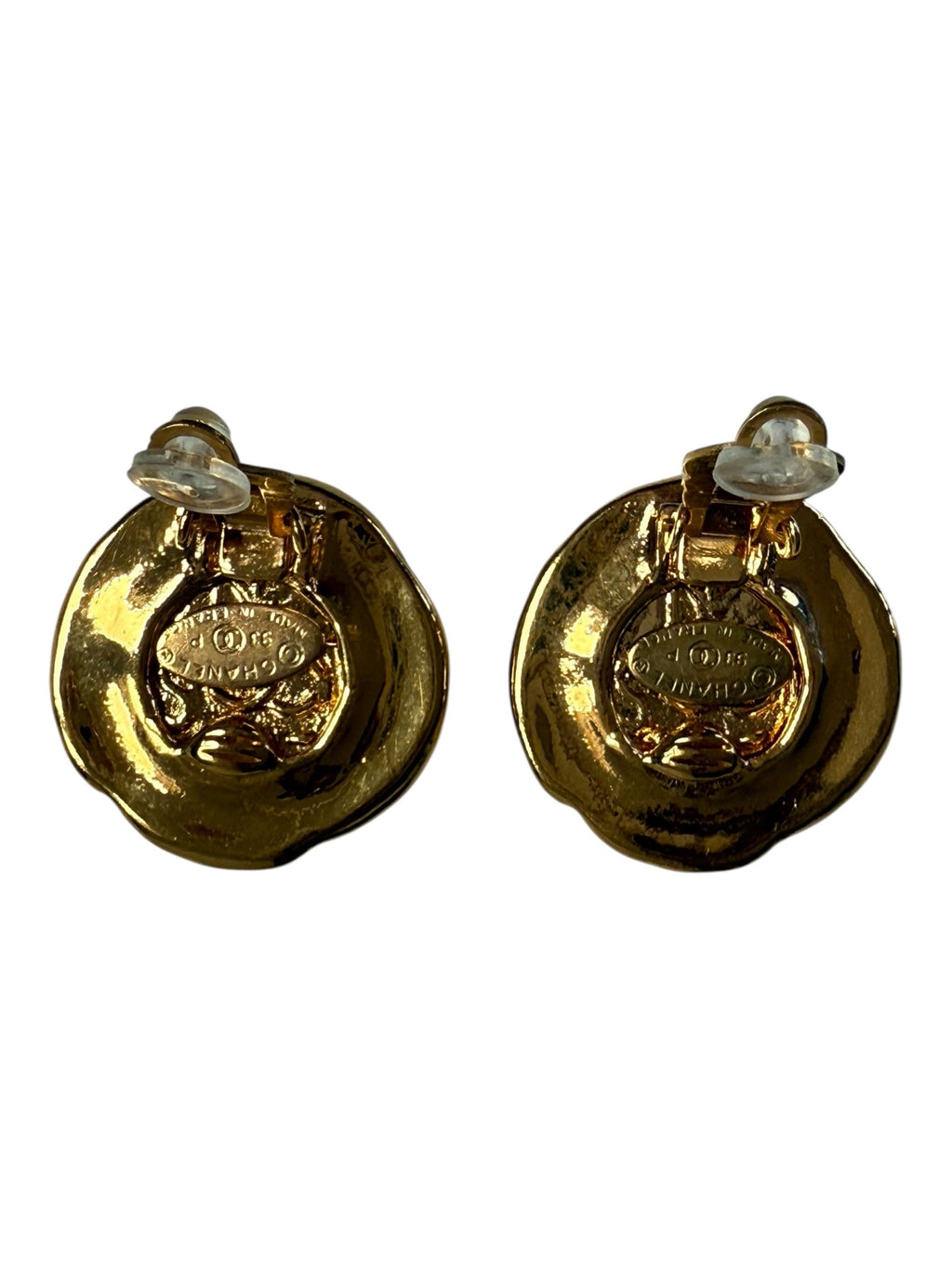 Chanel Gold Plated CC Logo Round Clip On Earrings