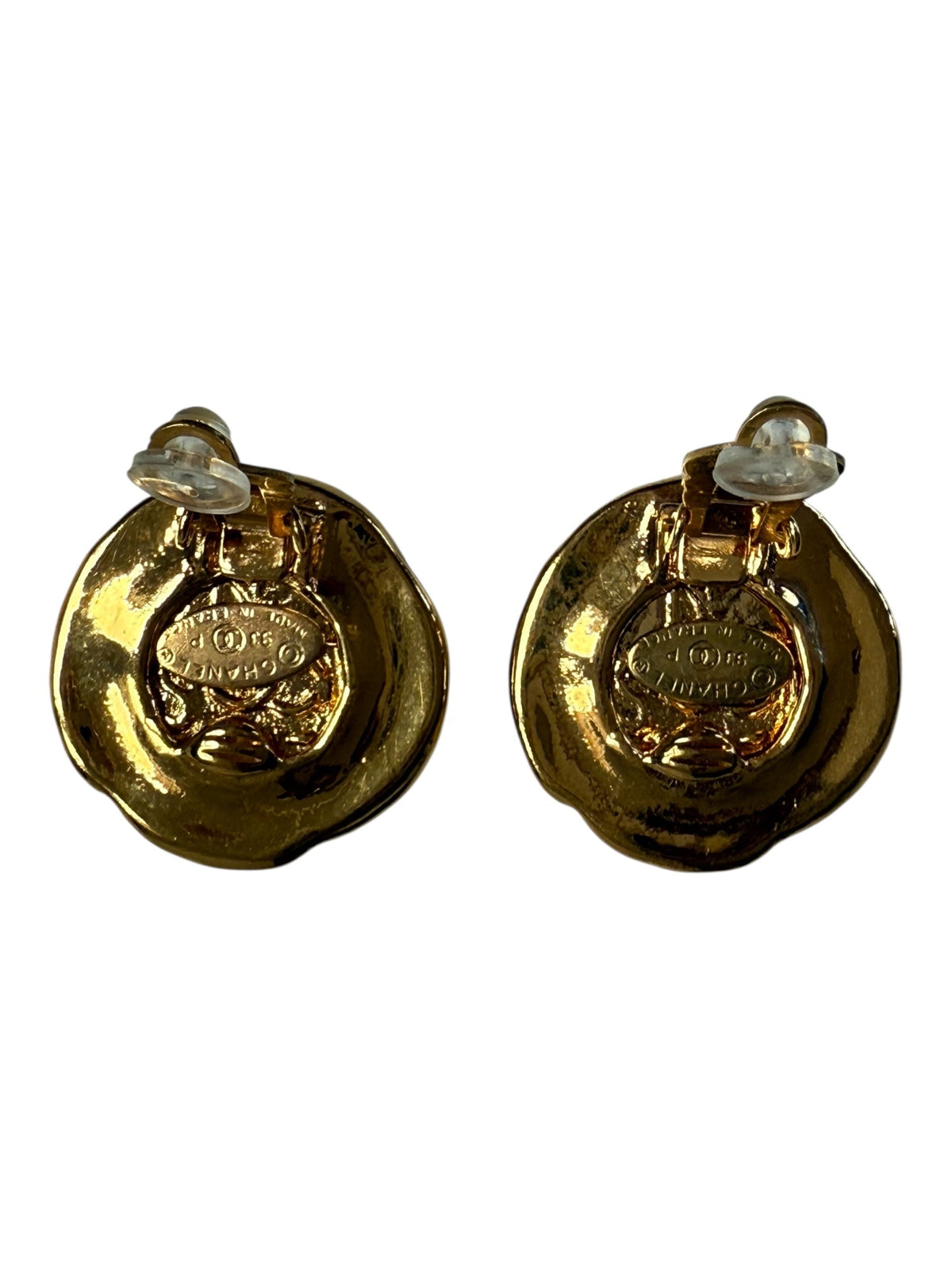 Chanel Gold Plated CC Logo Round Clip On Earrings