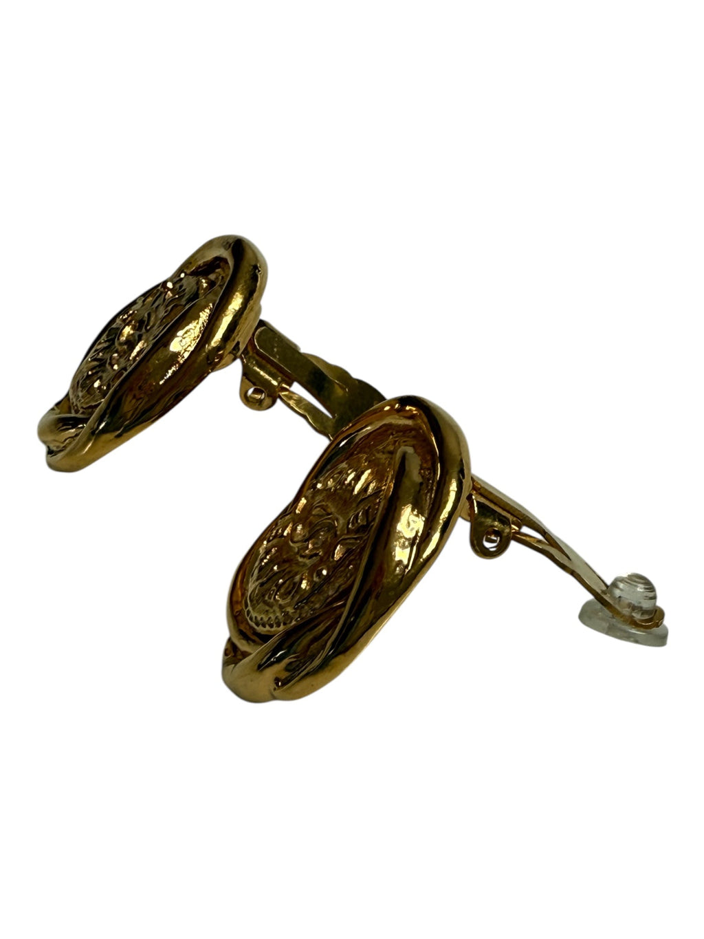 Chanel Gold Plated CC Logo Round Clip On Earrings