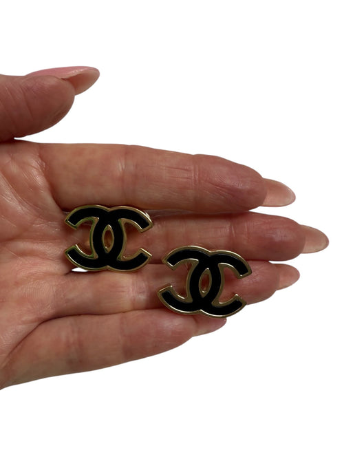 Chanel Black Enamel and Gold Plated Post Earrings