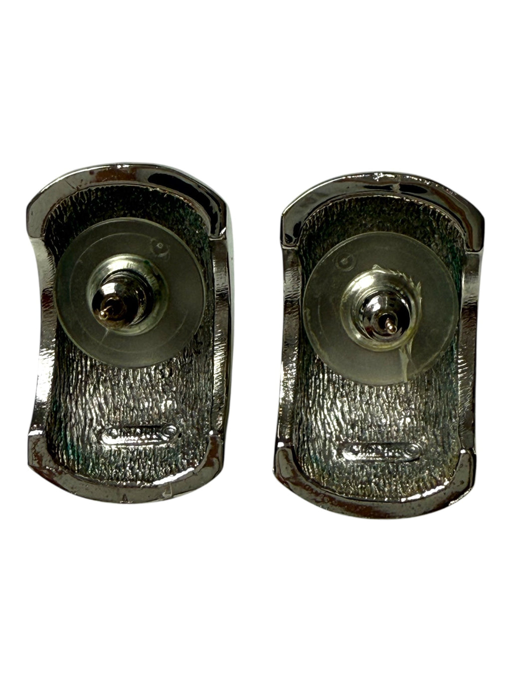 Dior Rhinestone Huggie Silver Tone Half Hoop Earrings