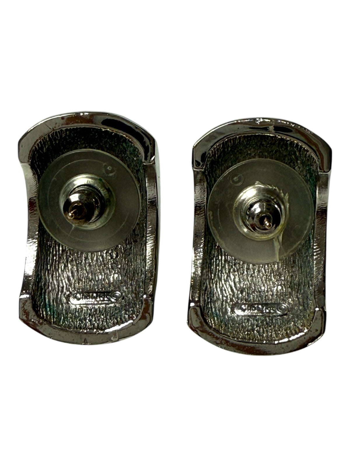Dior Rhinestone Huggie Silver Tone Half Hoop Earrings