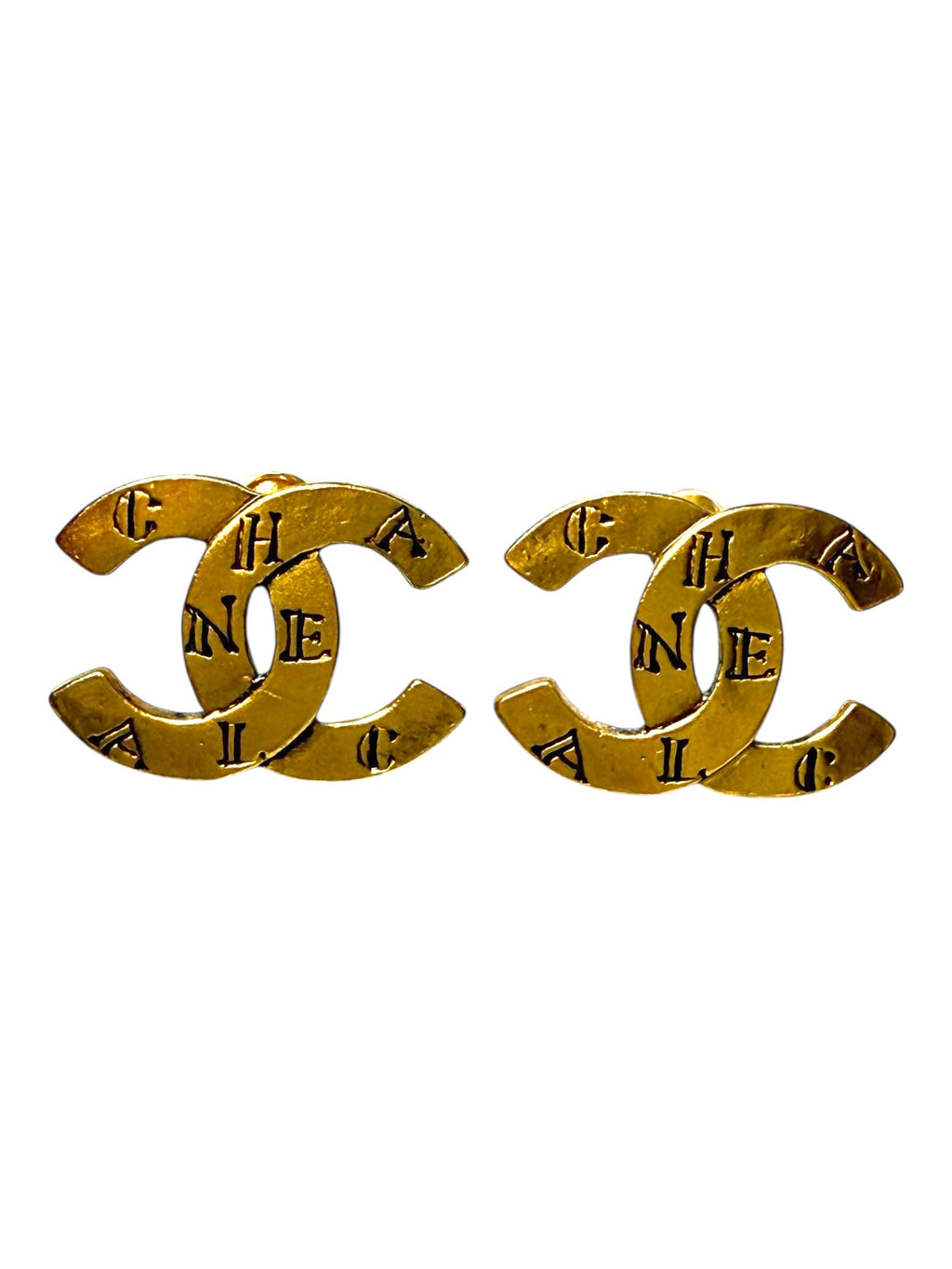 Chanel Rue De Cambon CC Logo Antique Gold Tone Earrings