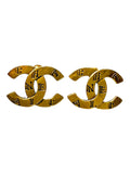 Chanel Rue De Cambon CC Logo Antique Gold Tone Earrings