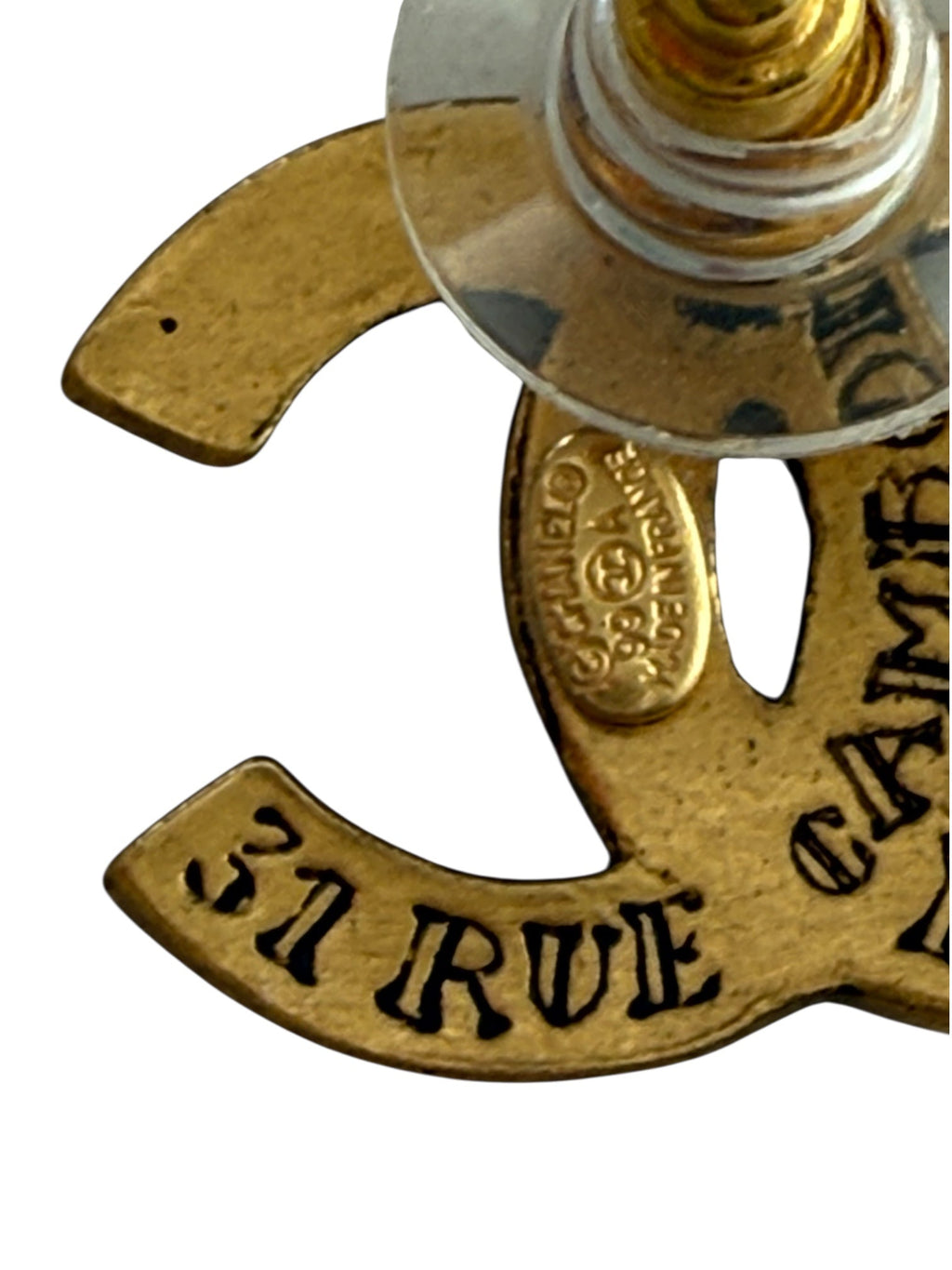 Chanel Rue De Cambon CC Logo Antique Gold Tone Earrings