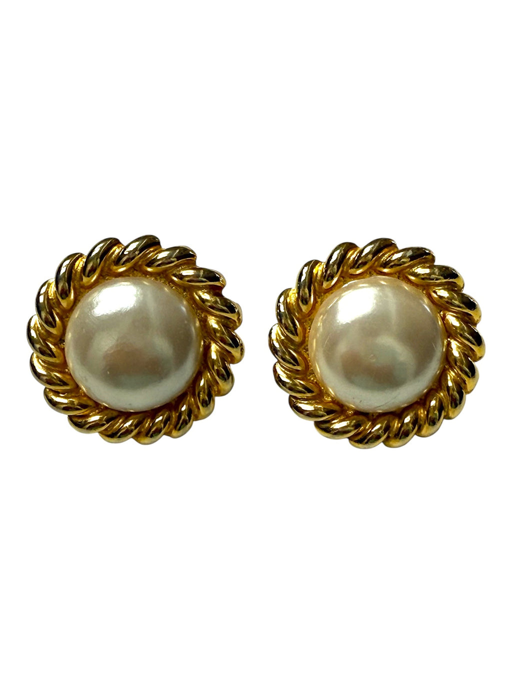 Chanel Faux Pearl and Twisted Rope Gold Plated Earrings
