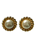 Chanel Faux Pearl and Twisted Rope Gold Plated Earrings