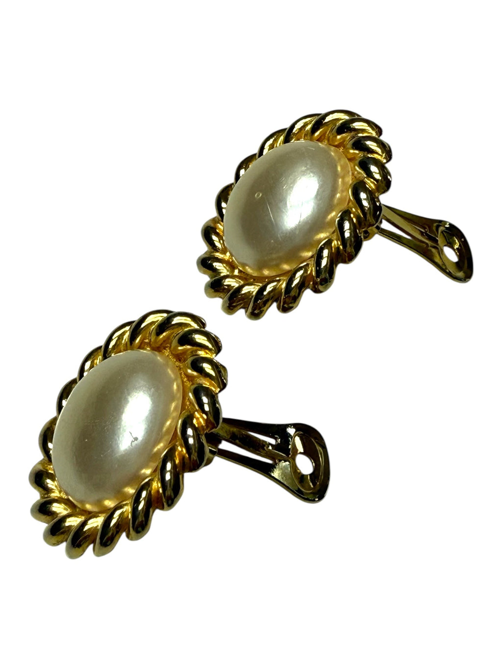 Chanel Faux Pearl and Twisted Rope Gold Plated Earrings