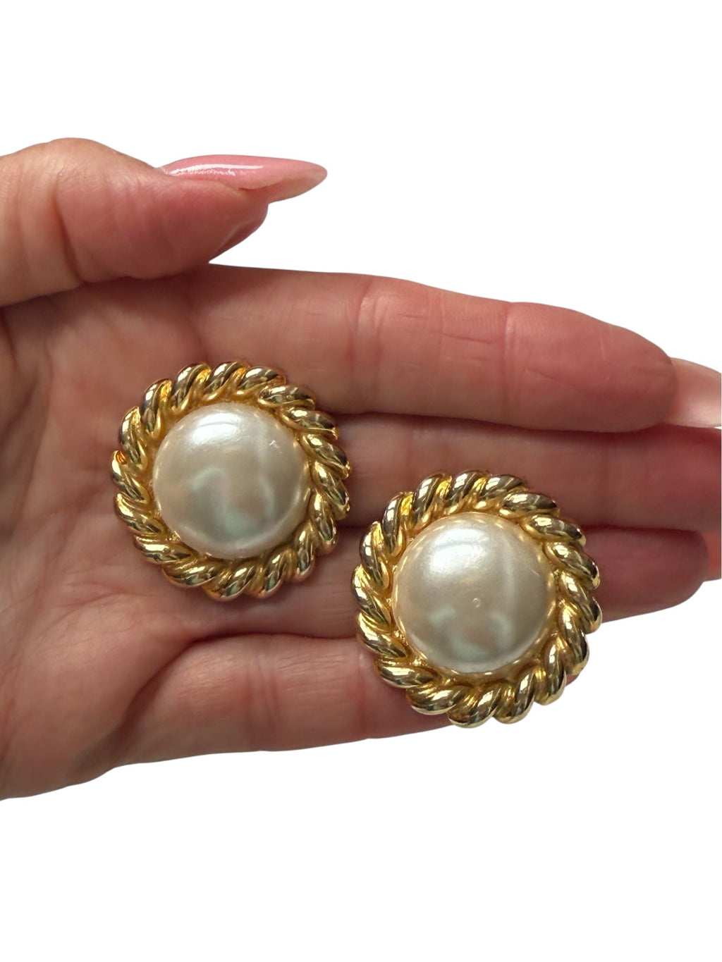 Chanel Faux Pearl and Twisted Rope Gold Plated Earrings