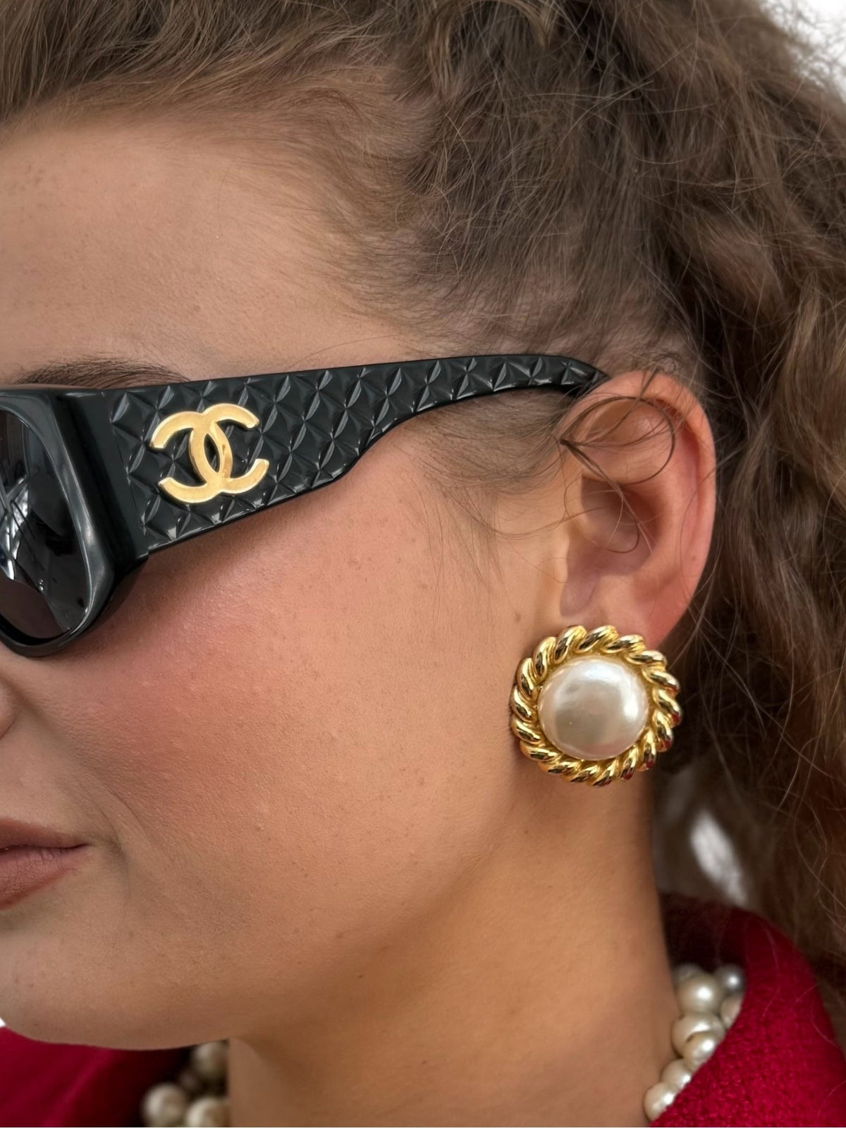 Chanel Faux Pearl and Twisted Rope Gold Plated Earrings