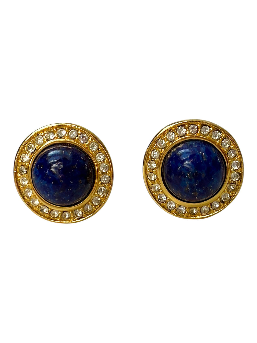 Dior Round Faux Lapis Lazuli Cabochon and Crystal Clip-On Earrings