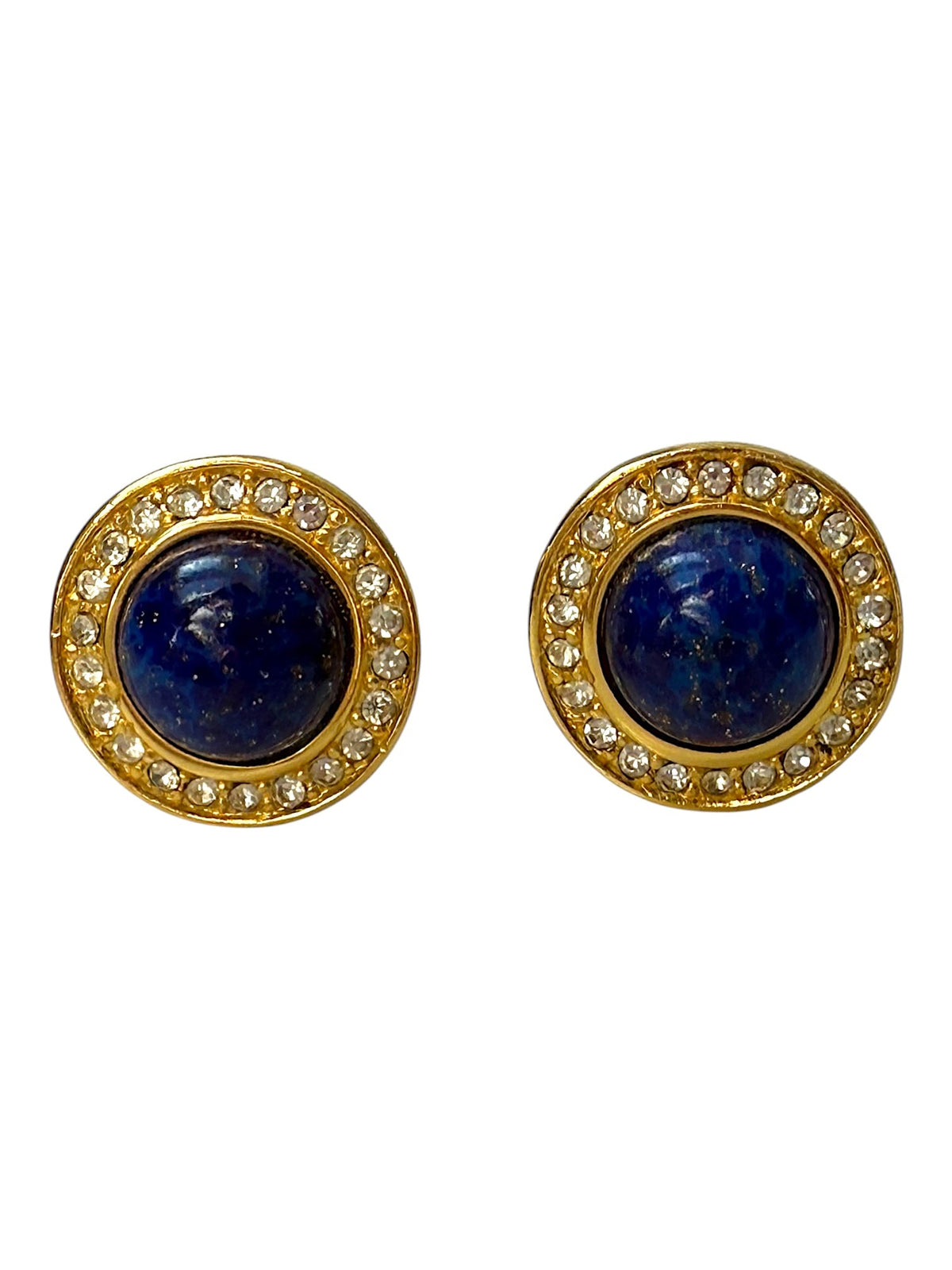 Dior Round Faux Lapis Lazuli Cabochon and Crystal Clip-On Earrings
