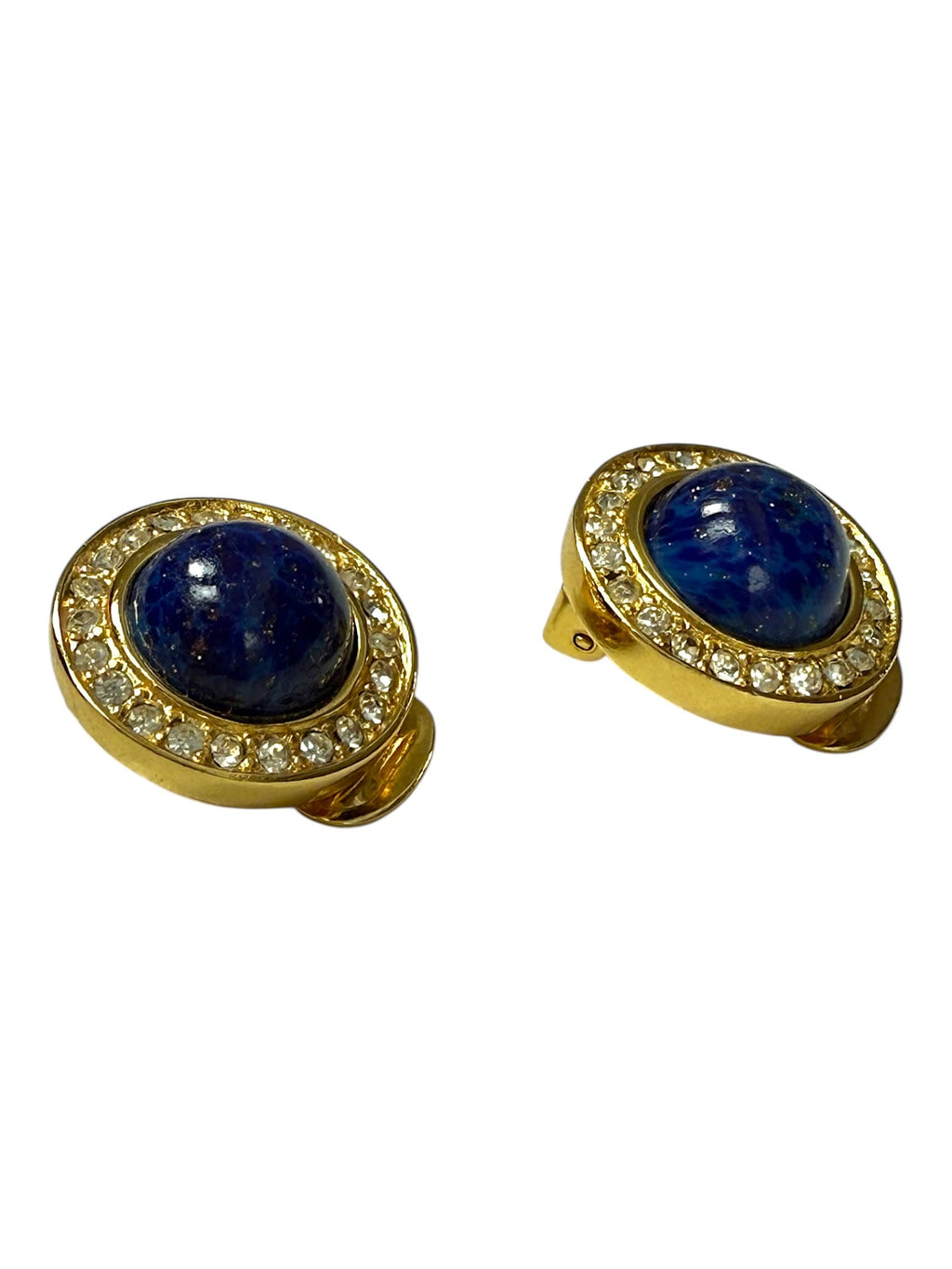 Dior Round Faux Lapis Lazuli Cabochon and Crystal Clip-On Earrings