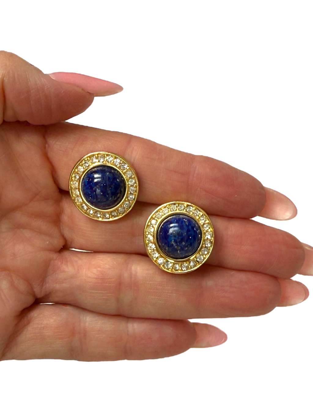 Dior Round Faux Lapis Lazuli Cabochon and Crystal Clip-On Earrings