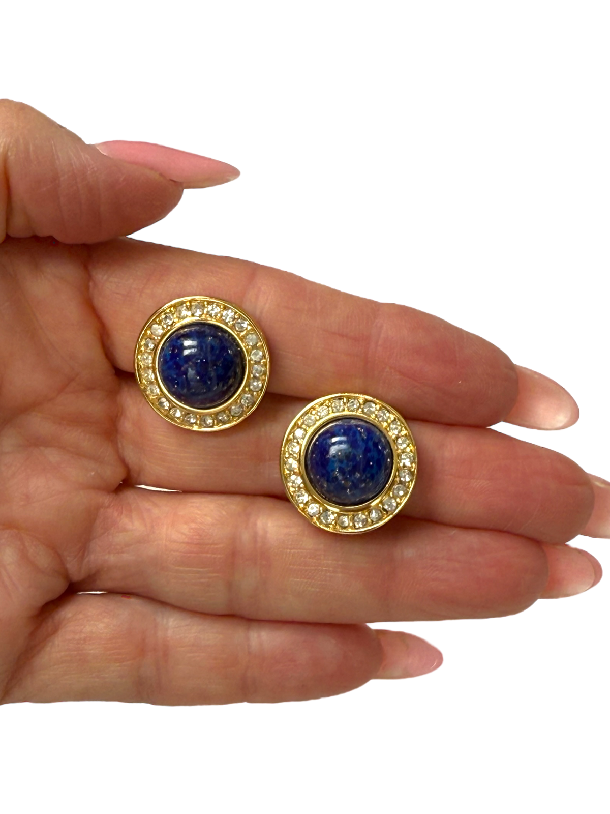 Dior Round Faux Lapis Lazuli Cabochon and Crystal Clip-On Earrings