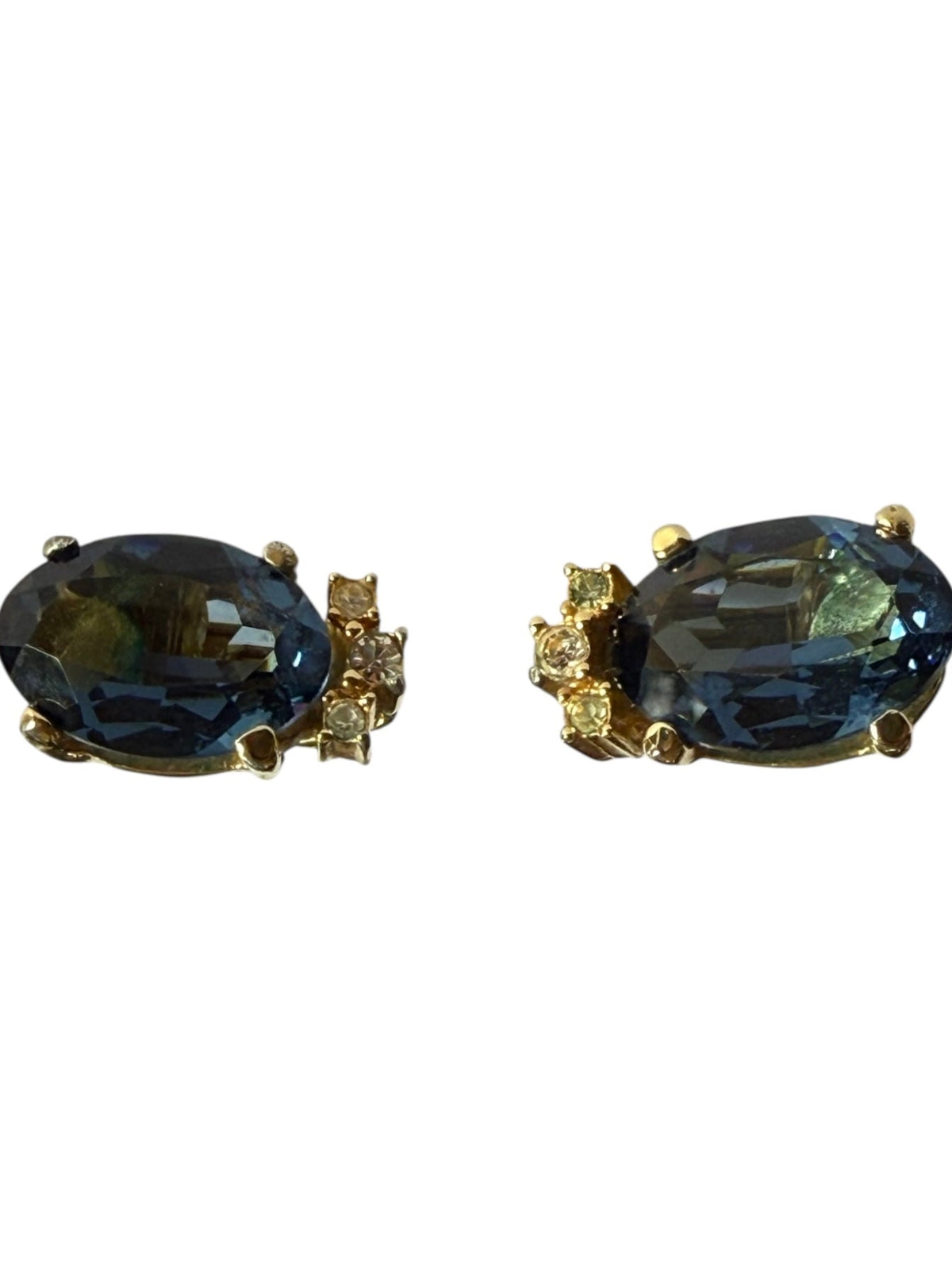 Dior Large Blue Rhinestone with Small White Crystals Clip-On Earrings
