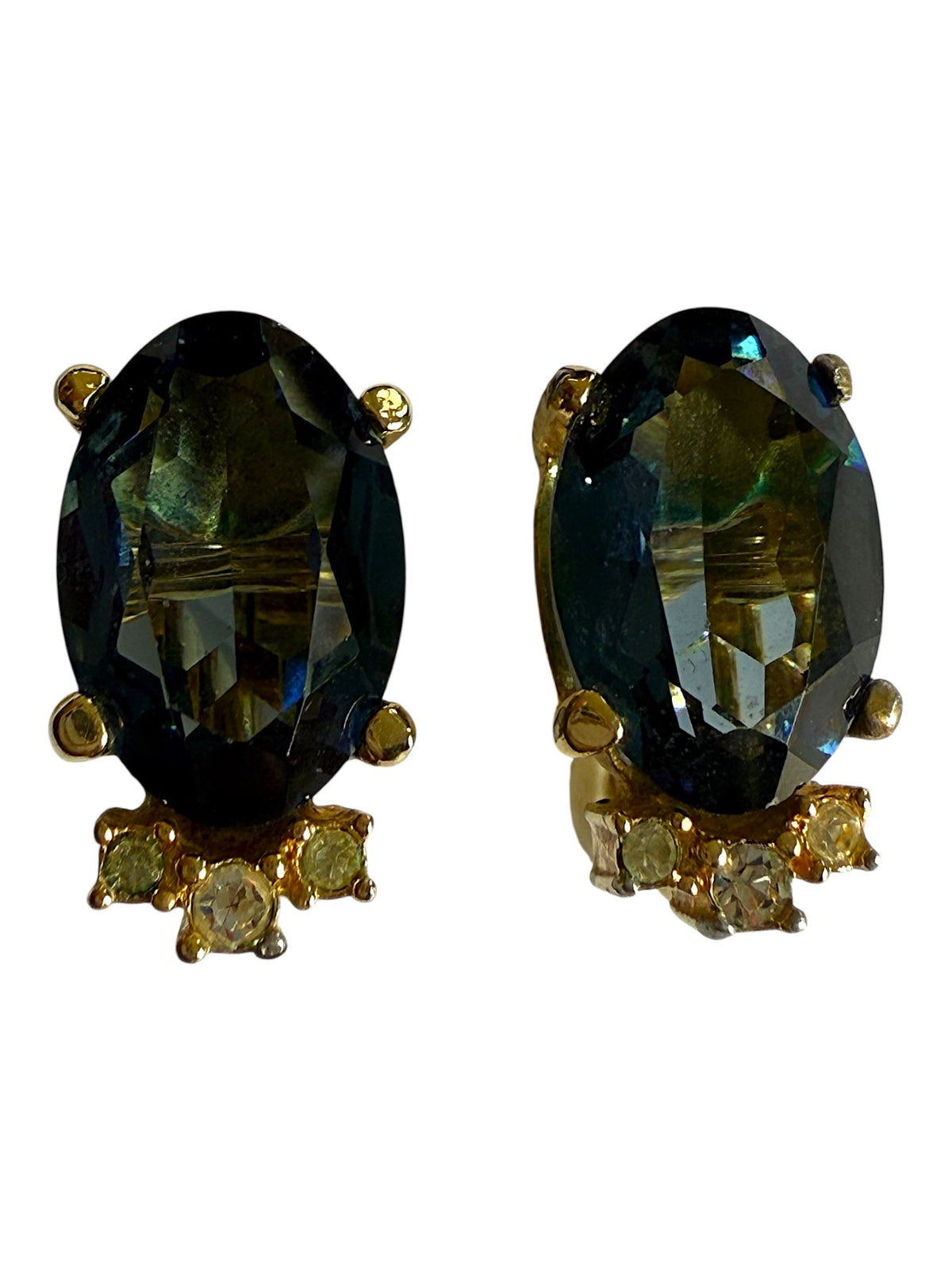 Dior Large Blue Rhinestone with Small White Crystals Clip-On Earrings