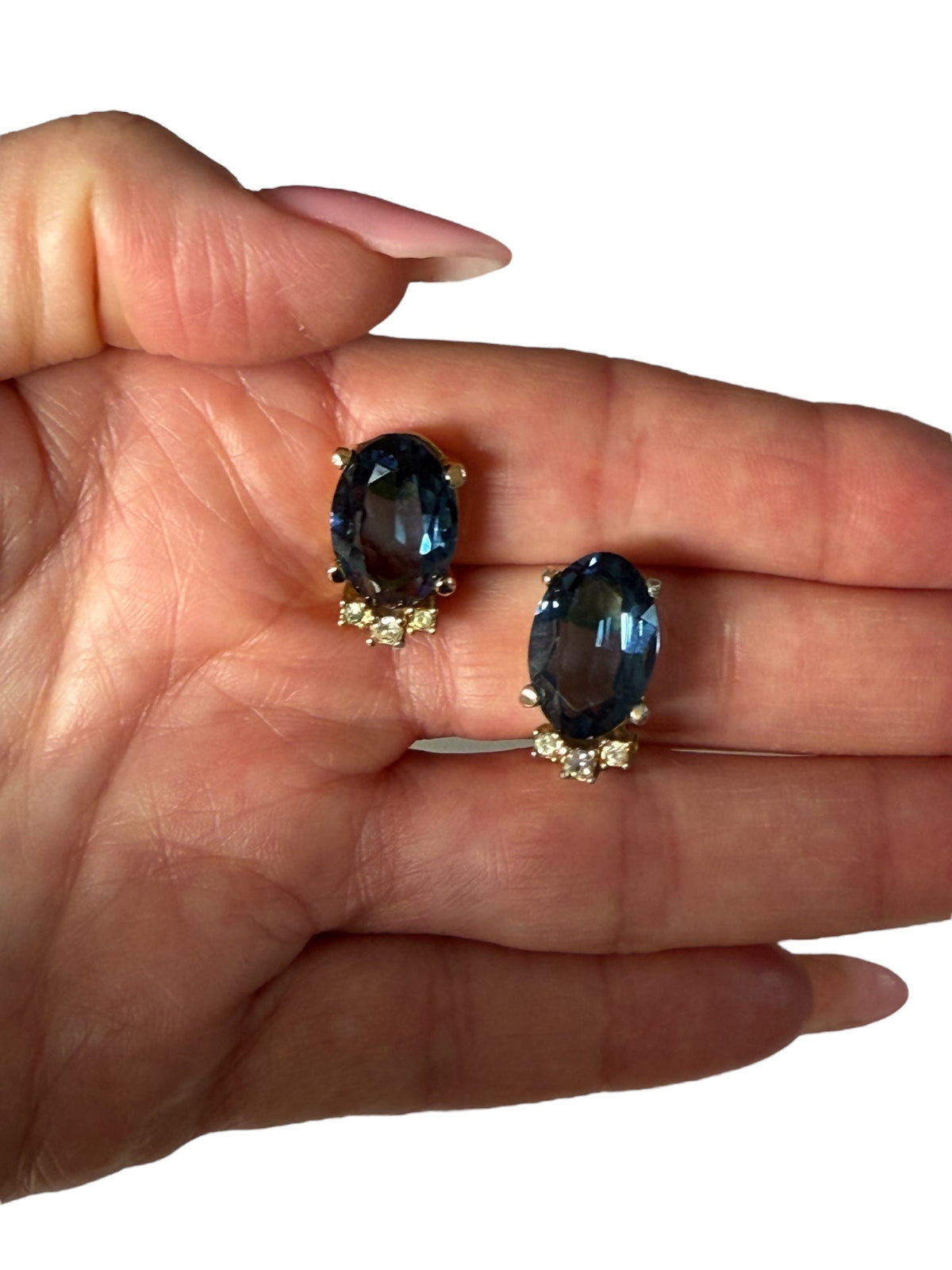 Dior Large Blue Rhinestone with Small White Crystals Clip-On Earrings