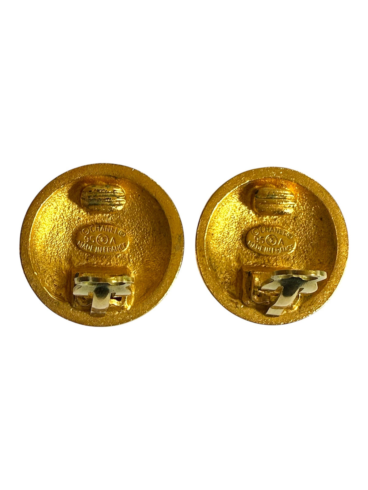 Chanel Round “CC” Logo Matelasse Pattern Gold Plated Clip-On Earrings