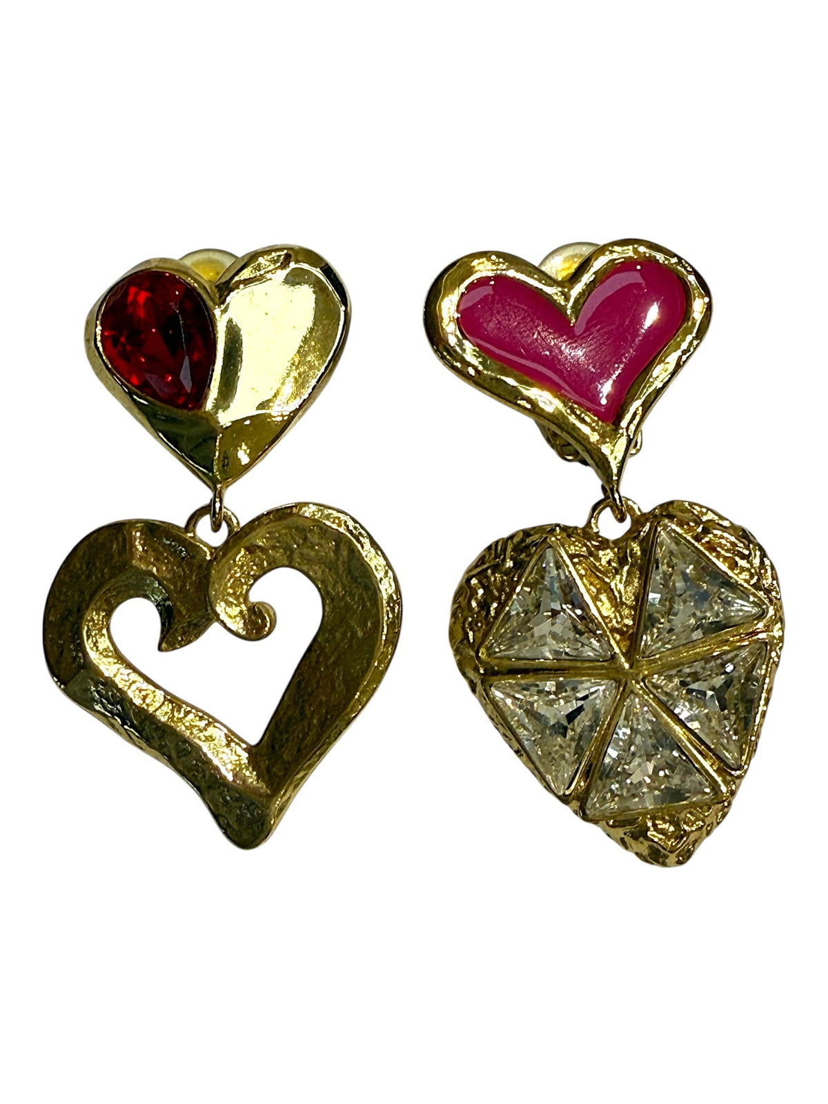 Lacroix Vintage Large Gold Plated Heart Charm Clip-On Earrings and Matching Bracelet