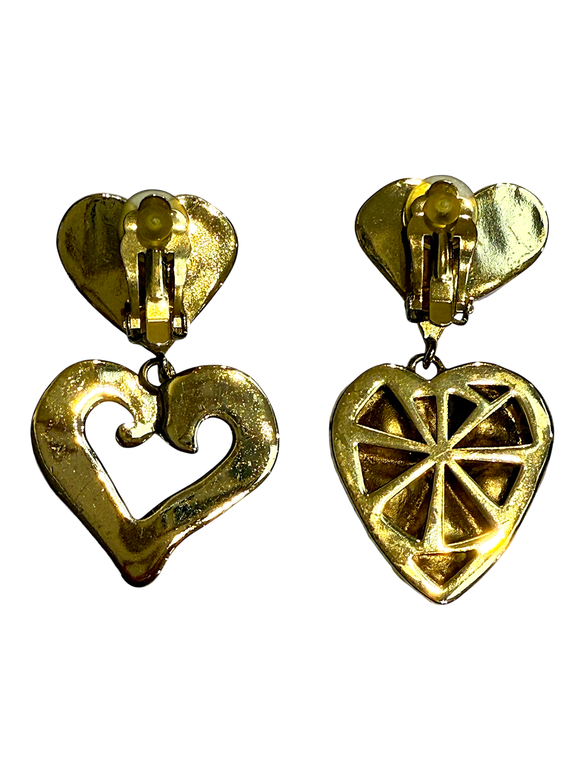 Lacroix Vintage Large Gold Plated Heart Charm Clip-On Earrings and Matching Bracelet