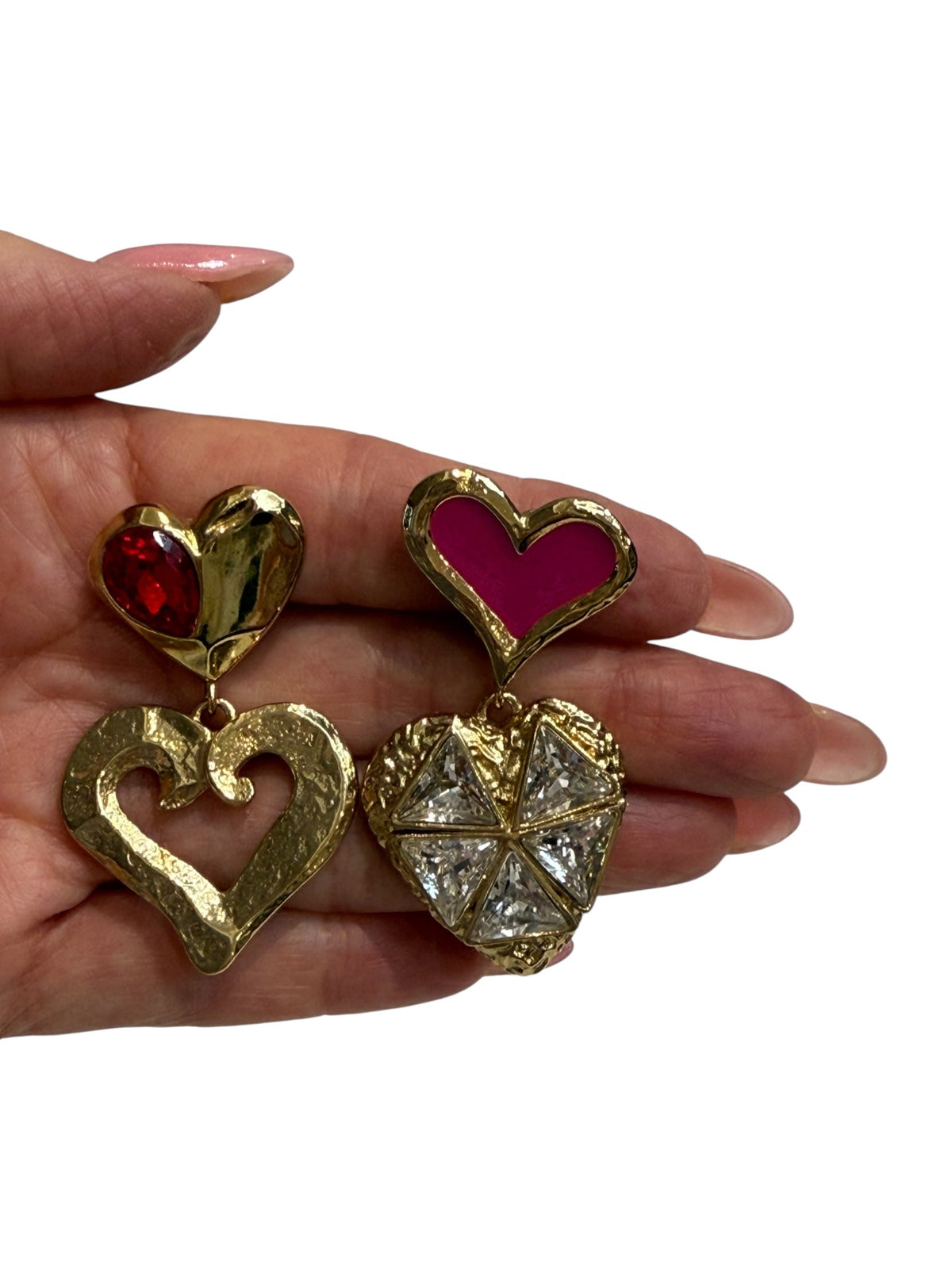 Lacroix Vintage Large Gold Plated “Atomic Heart” Charm Clip-On Earrings