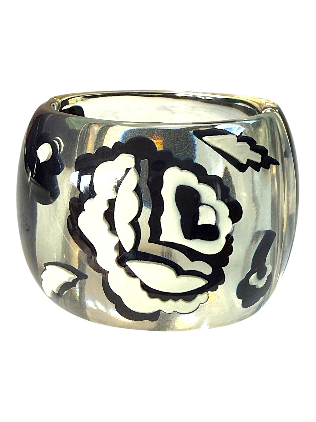 Chanel Clear Camellia and CC Logo Cuff Bracelet