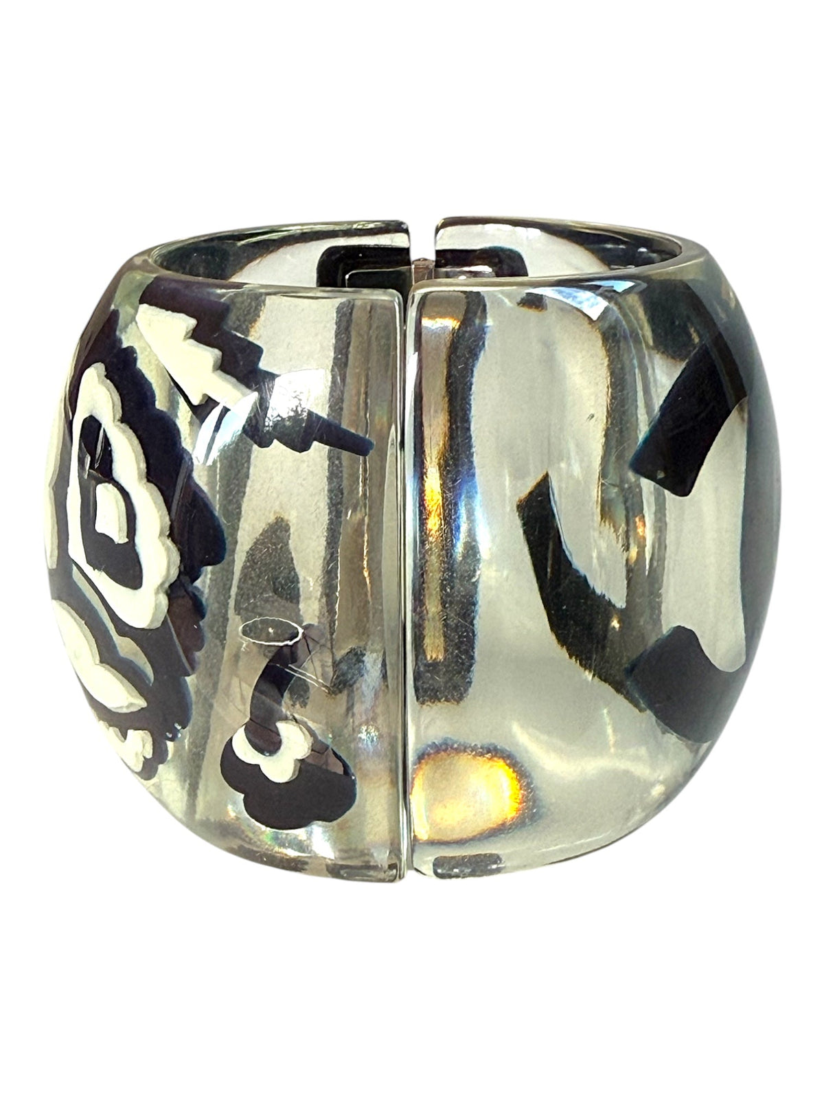 Chanel Clear Camellia and CC Logo Cuff Bracelet