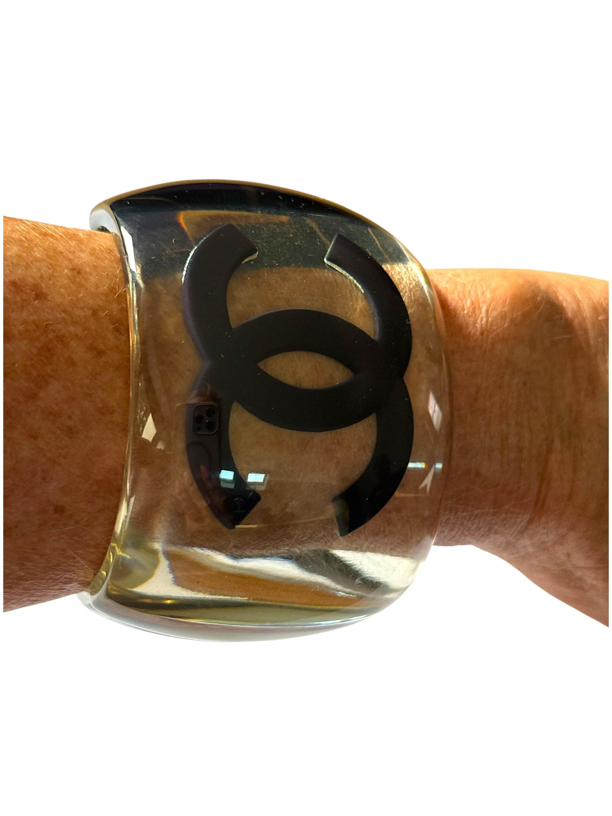Chanel Clear Camellia and CC Logo Cuff Bracelet