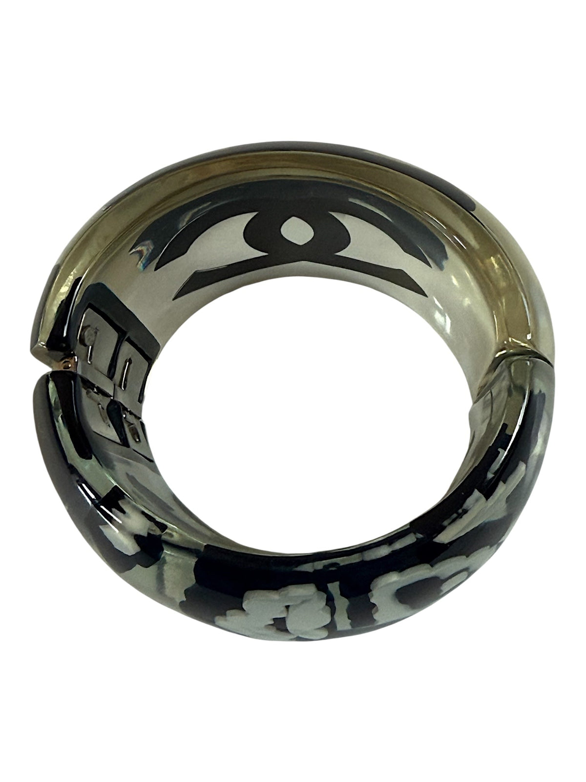 Chanel Clear Camellia and CC Logo Cuff Bracelet